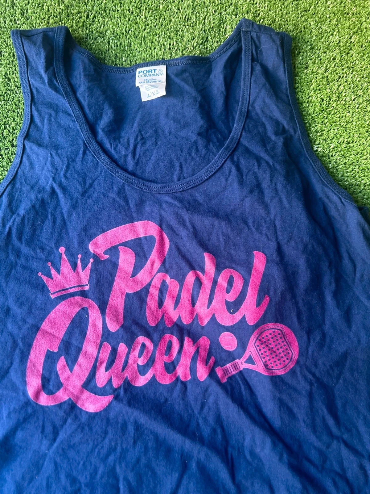 Navy blue tank top with pink patterns Port & Company – photo 4
